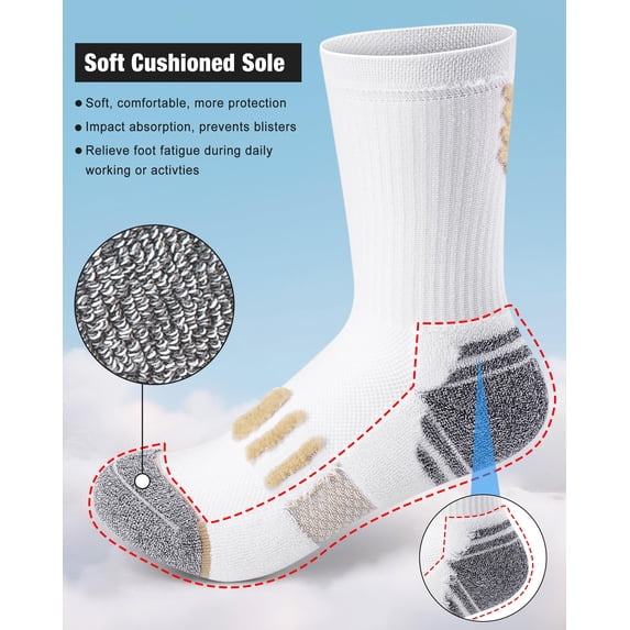 TieaTize 8 Pairs Women Crew Athletic Socks, Running Hiking Sports Socks Cotton Breathable Soft Stretchy Wicking Odor Resist Sock with Cushioned Support