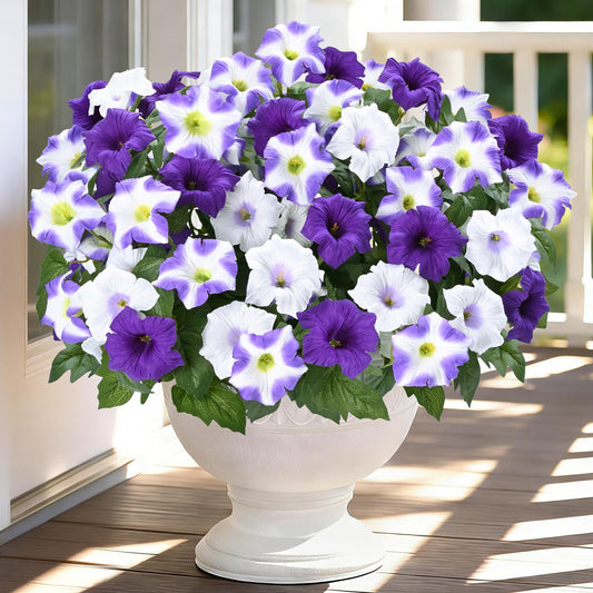 TieaTize 2 PCS Artificial Flowers for Outdoors Indoor, Fake Petunias Planters Indoor Decoration, Faux Flowers Plants UV Resistant Look Real Silk Flowers for Garden Front Porch Door Patio Yard