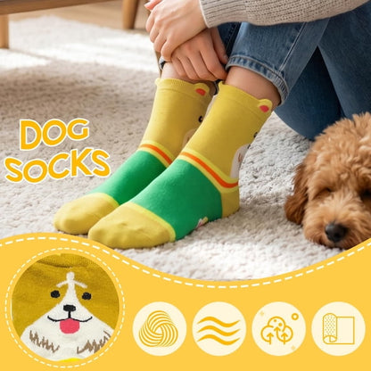 TieaTize 10 Pairs Womens Cute Socks, Cotton Crew Socks Cat Dog Cartoon Animal Print, Funny Novelty Soft Socks for Women Girl Gift