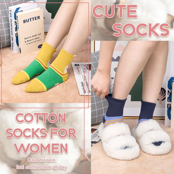 TieaTize 10 Pairs Womens Cute Socks, Cotton Crew Socks Cat Dog Cartoon Animal Print, Funny Novelty Soft Socks for Women Girl Gift