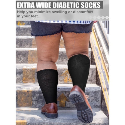TieaTize 4 Pairs Diabetic Socks for Women Men, Extra Wide Non Binding Stretch Top, Lymphedema Swollen Feet Leg Bariatric Cast Boot Sock, Neuropathy Swelling Soft Loose Fit