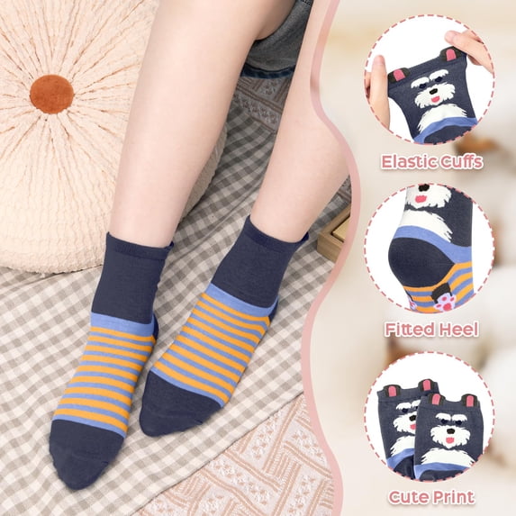 TieaTize 10 Pairs Womens Cute Socks, Cotton Crew Socks Cat Dog Cartoon Animal Print, Funny Novelty Soft Socks for Women Girl Gift