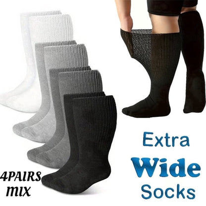 TieaTize 4 Pairs Diabetic Socks for Women Men, Extra Wide Non Binding Stretch Top, Lymphedema Swollen Feet Leg Bariatric Cast Boot Sock, Neuropathy Swelling Soft Loose Fit