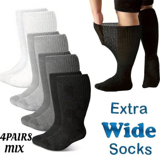 TieaTize 4 Pairs Diabetic Socks for Women Men, Extra Wide Non Binding Stretch Top, Lymphedema Swollen Feet Leg Bariatric Cast Boot Sock, Neuropathy Swelling Soft Loose Fit