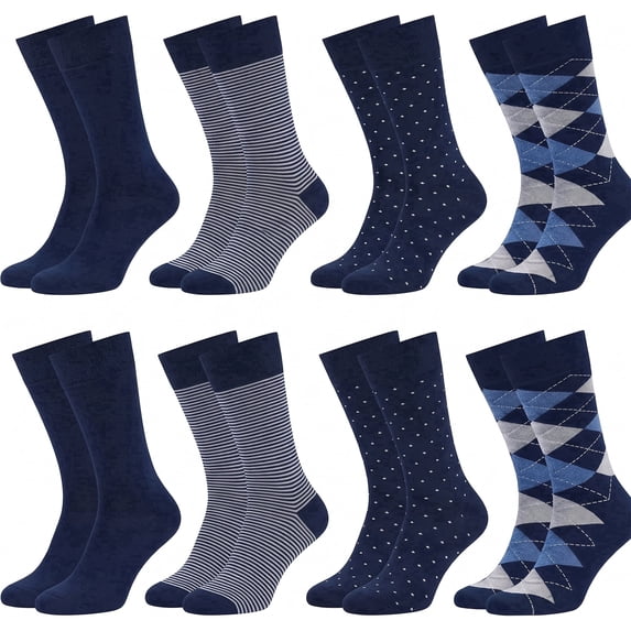 TieaTize 8 Pairs Mens Dress Crew Socks, Cotton Work Business Casual Classic Socks, Soft Breathable Mid Calf Socks Navy