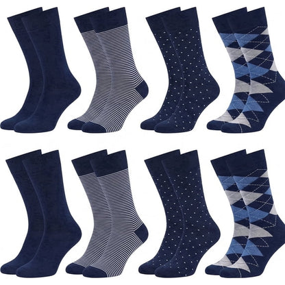 TieaTize 8 Pairs Mens Dress Crew Socks, Cotton Work Business Casual Classic Socks, Soft Breathable Mid Calf Socks Navy