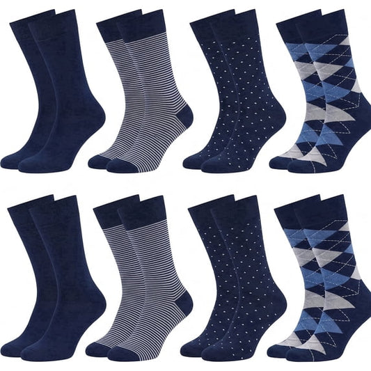 TieaTize 8 Pairs Mens Dress Crew Socks, Cotton Work Business Casual Classic Socks, Soft Breathable Mid Calf Socks Navy