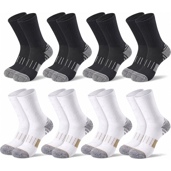 TieaTize 8 Pairs Women Crew Athletic Socks, Running Hiking Sports Socks Cotton Breathable Soft Stretchy Wicking Odor Resist Sock with Cushioned Support