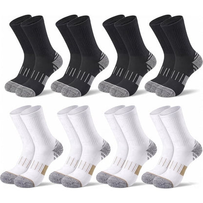 TieaTize 8 Pairs Women Crew Athletic Socks, Running Hiking Sports Socks Cotton Breathable Soft Stretchy Wicking Odor Resist Sock with Cushioned Support