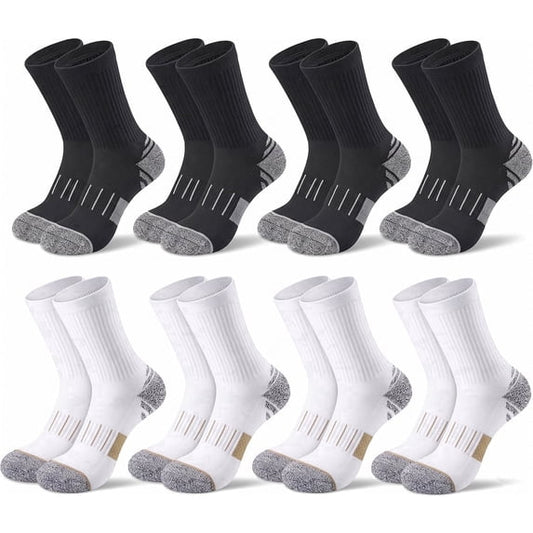 TieaTize 8 Pairs Women Crew Athletic Socks, Running Hiking Sports Socks Cotton Breathable Soft Stretchy Wicking Odor Resist Sock with Cushioned Support
