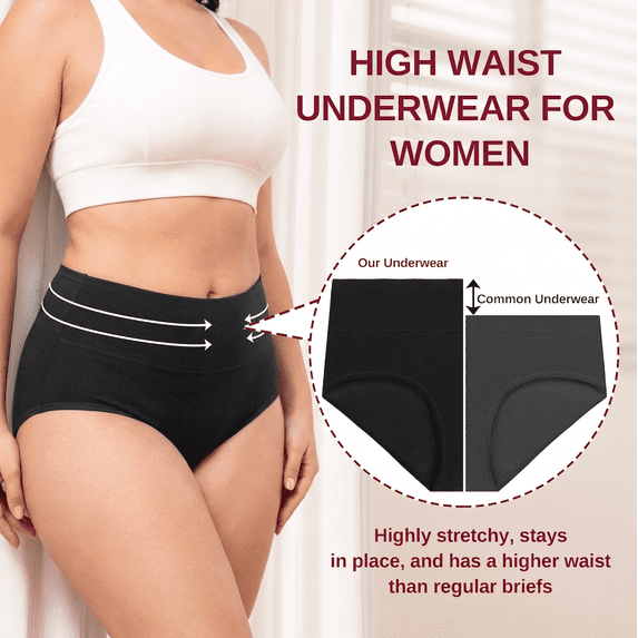 TieaTize 5 Pack Womens Plus Size Underwear, High Waisted Cotton Briefs, Tummy Control Seamless Full Coverage Panties, Soft Breathable Stretch No Ride Up Everyday Ladies Panty Set