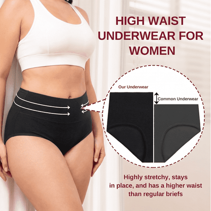 TieaTize 5 Pack Womens Plus Size Underwear, High Waisted Cotton Briefs, Tummy Control Seamless Full Coverage Panties, Soft Breathable Stretch No Ride Up Everyday Ladies Panty Set