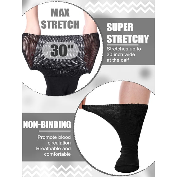 TieaTize 4 Pairs Diabetic Socks for Women Men, Extra Wide Non Binding Stretch Top, Lymphedema Swollen Feet Leg Bariatric Cast Boot Sock, Neuropathy Swelling Soft Loose Fit