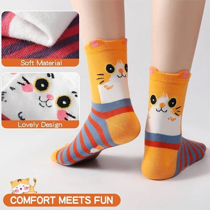 TieaTize 10 Pairs Womens Cute Socks, Cotton Crew Socks Cat Dog Cartoon Animal Print, Funny Novelty Soft Socks for Women Girl Gift
