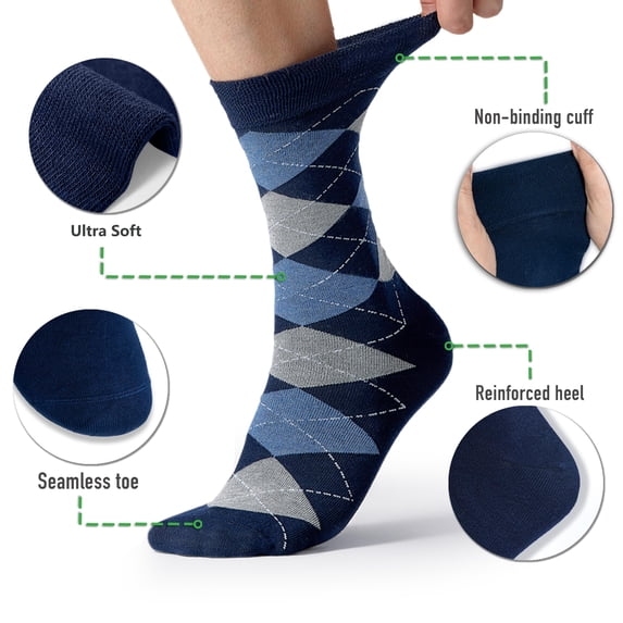 TieaTize 8 Pairs Mens Dress Crew Socks, Cotton Work Business Casual Classic Socks, Soft Breathable Mid Calf Socks Navy